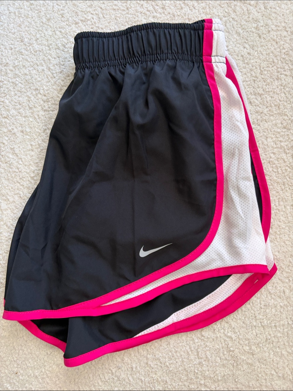 Nike Women’s Black Athletic Shorts with Hot Pink and White Accents